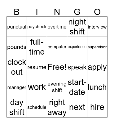 Lessons 23, 26, & 27 (job related) Bingo Card