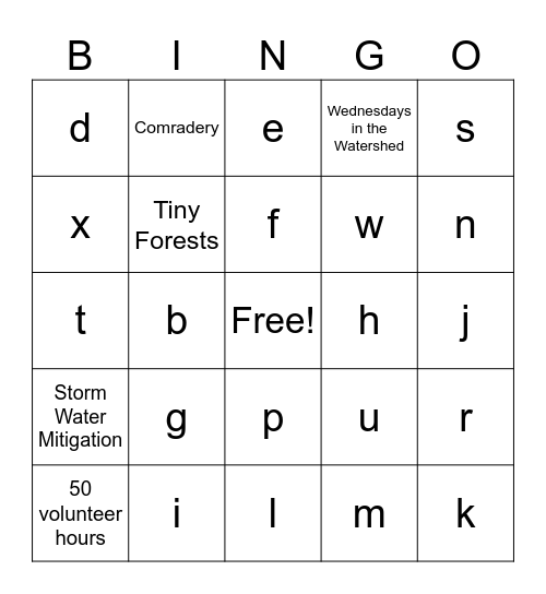 Untitled bingo card