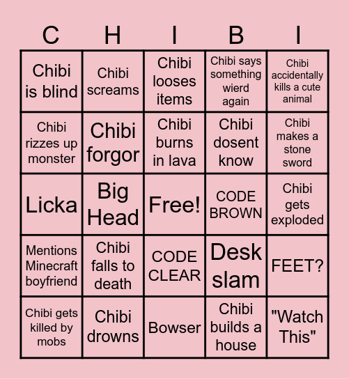 Chibi's minecraft bingo Card