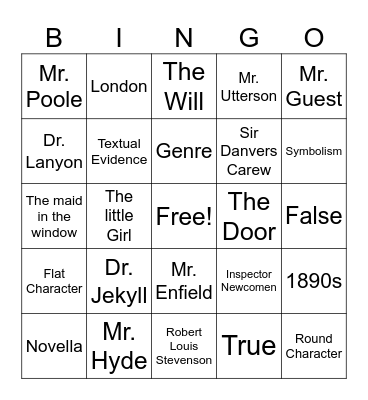 Dr. Jekyll and Mr. Hyde Bingo Card