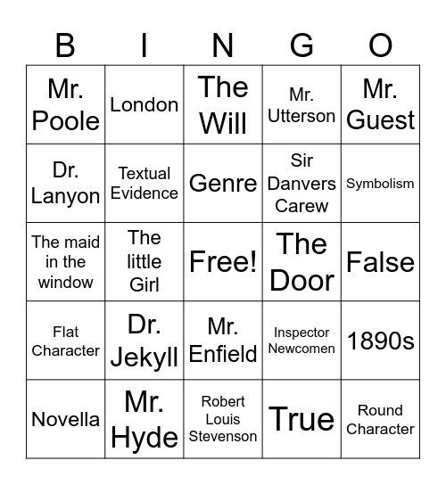 Dr. Jekyll and Mr. Hyde Bingo Card