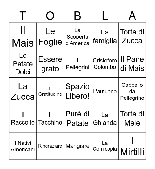 TOMBOLA - i numeri Bingo Card