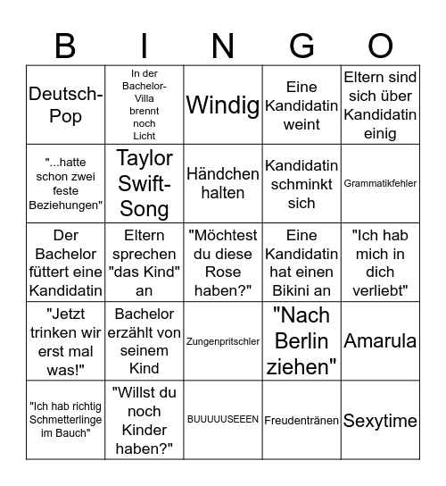 Bachelor Bingo Finale Bingo Card