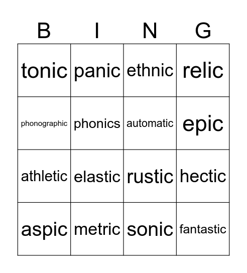 -ic Ending Bingo Card