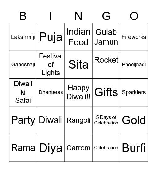 Diwali Bingo Card