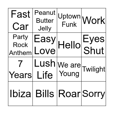 Musical Bingo Card