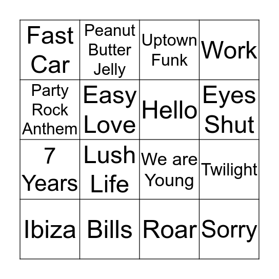 Musical Bingo Card