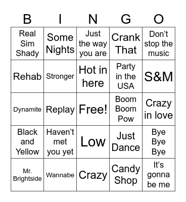 I love the 2000s Bingo Card