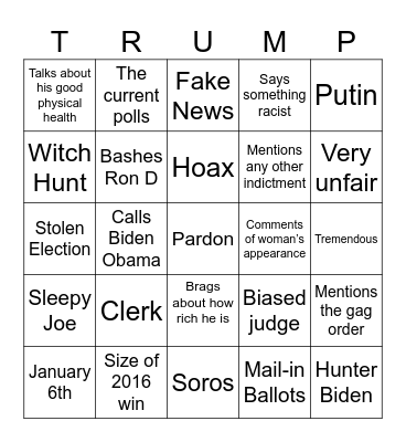 Trump Testimony Bingo Card