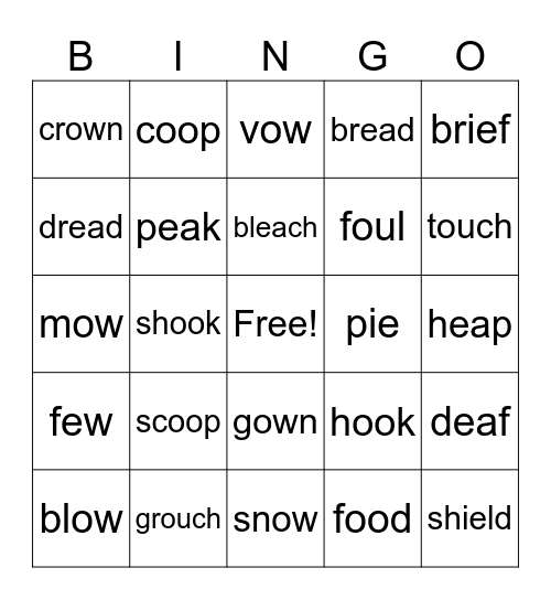 Unpredictable Vowel Teams Bingo Card