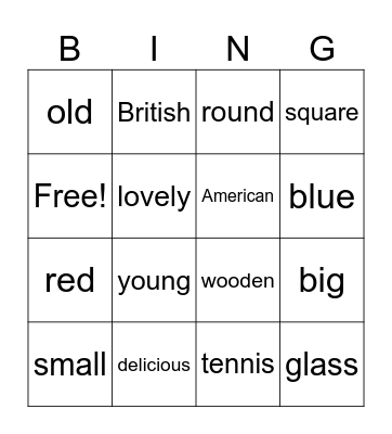 ADJECTIVES BINGO Card