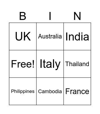 Guess The Flag Bingo Card