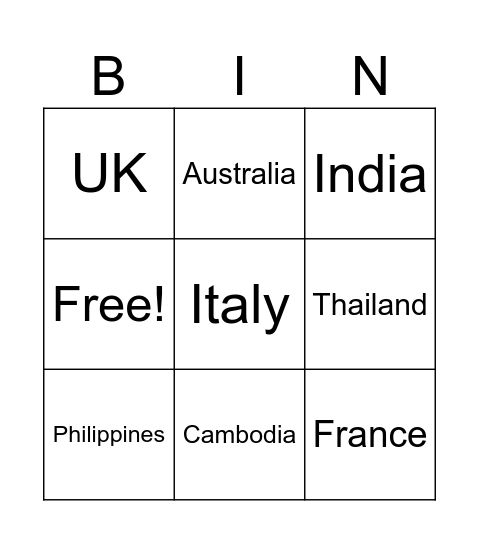 Guess The Flag Bingo Card