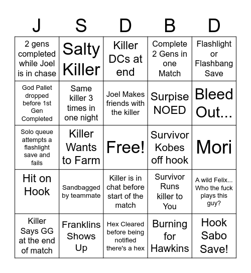 DBD JS BINGO! Bingo Card