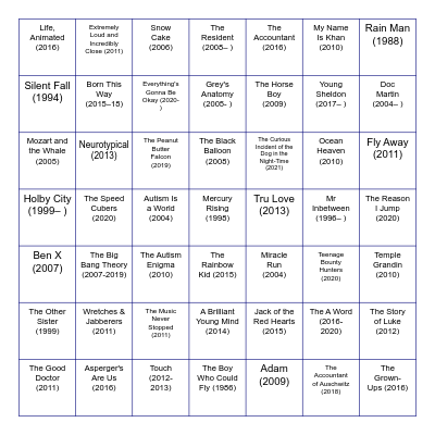 Movies and TV Bingo Card