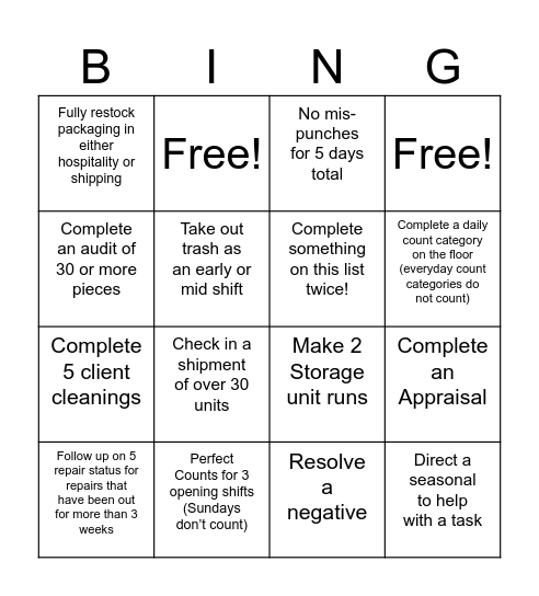 OPS Bingo Card