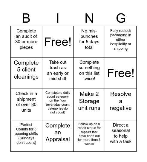 OPS Bingo Card