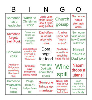 Paterson Family Christmas Bingo Card