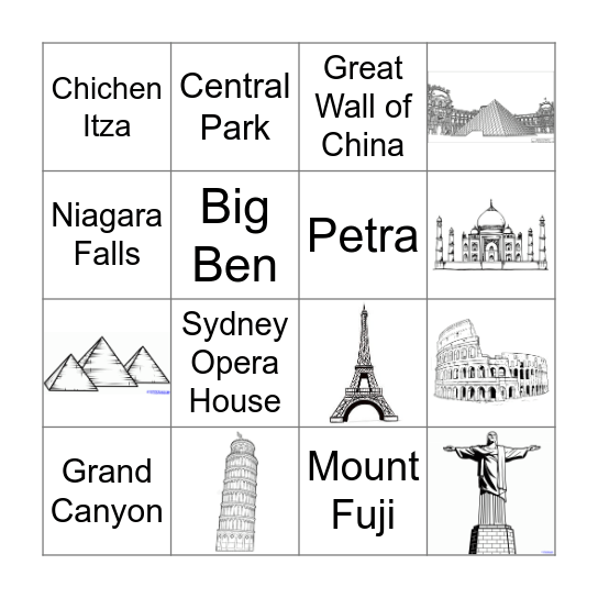 Touristic Attractions around the World Bingo Card