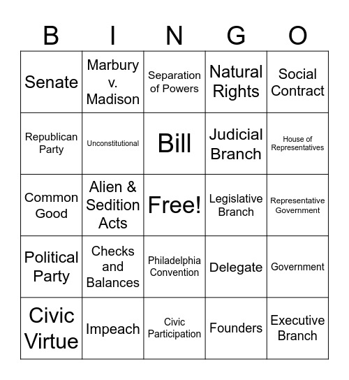 Civics Bingo! Bingo Card