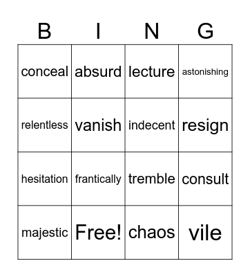 The Witches vocabulary Bingo Card