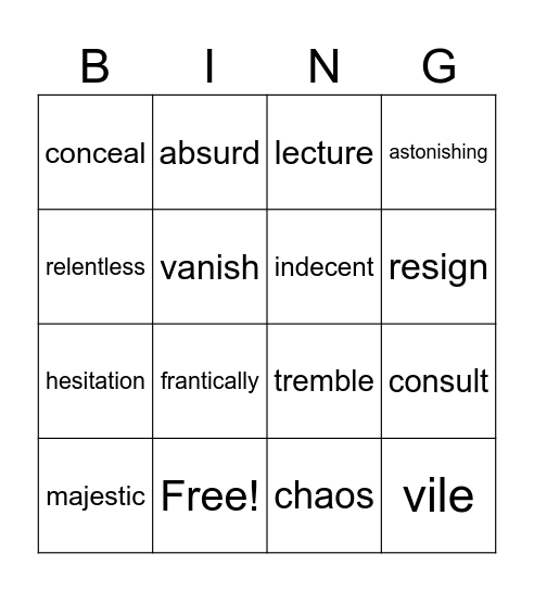 The Witches vocabulary Bingo Card