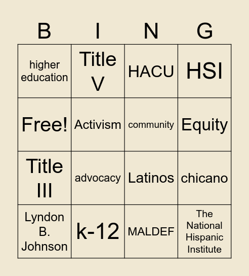 Latino Bingo Card