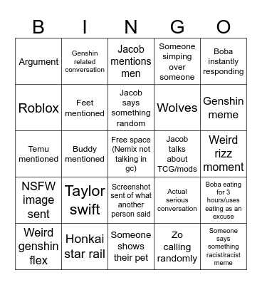 gcb Bingo Card