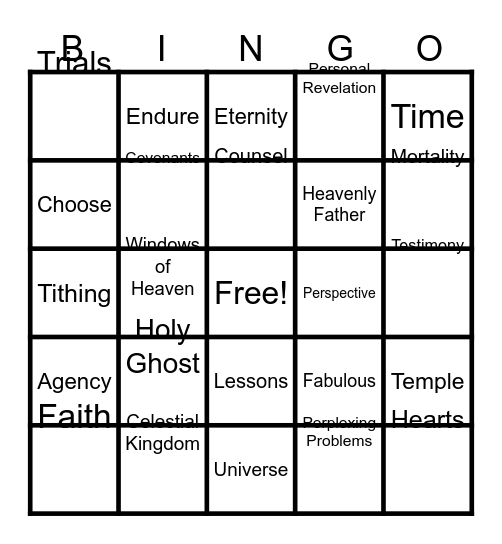 Think Celestial Bingo Card