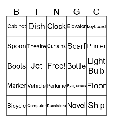 Nouns Bingo Card