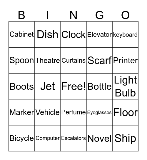 Nouns Bingo Card