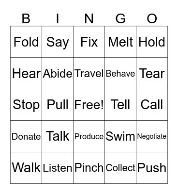 Verbs Bingo Card