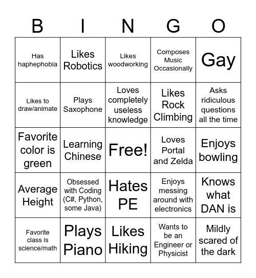 How Similar to me are you? Bingo Card