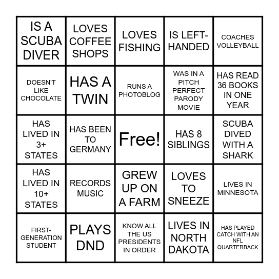 UMR Bingo Card