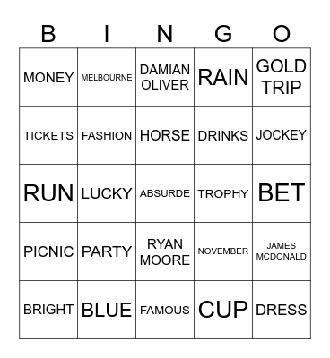 MELBOURNE CUP Bingo Card