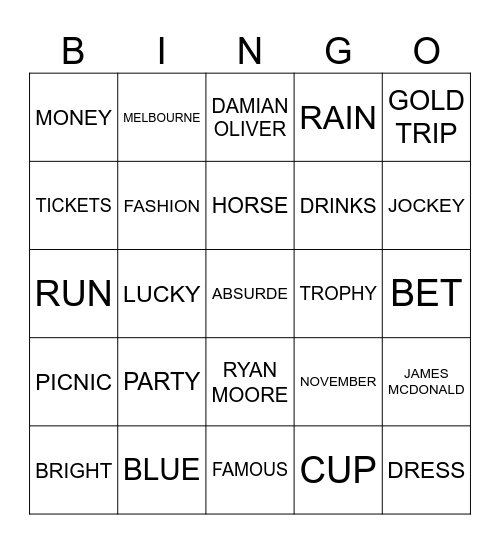 MELBOURNE CUP Bingo Card