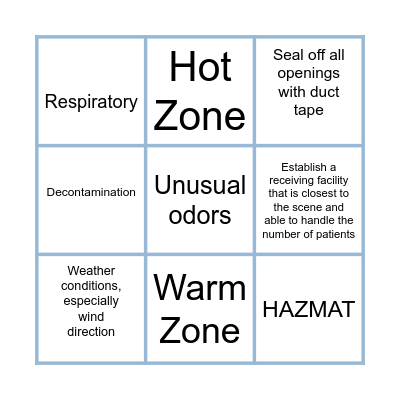 Hazardous Material Bingo Card
