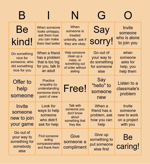 Be Compassionate Bingo Card