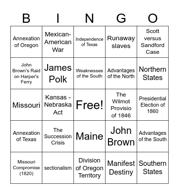 Standard 8 Bingo Card