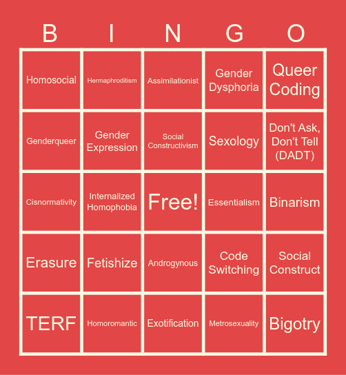 GSA Bingo 1 - Queer History/Theory Terms Bingo Card