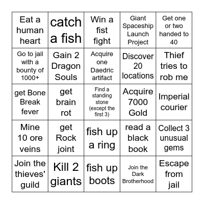 Skyrim Bingo Card