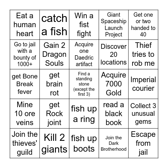 Skyrim Bingo Card