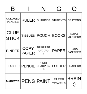 SCHOOL Bingo Card