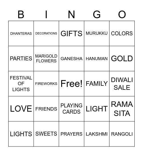 Diwali Party Jakarta Bingo Card