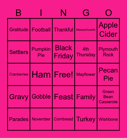 Thanksgiving Bingo Card