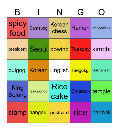 Korea Project! Bingo Card