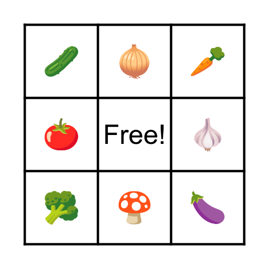 VEGETABLES BINGO Card