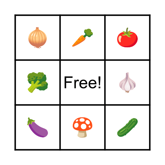 VEGETABLES BINGO Card