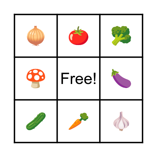 VEGETABLES BINGO Card