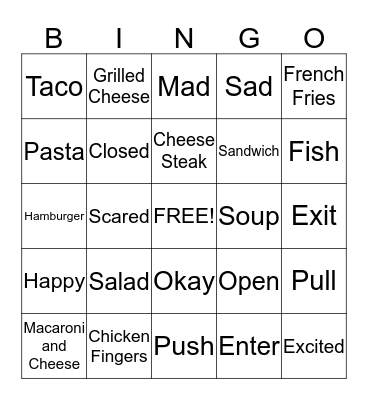 Functional Vocabulary Review Bingo Card